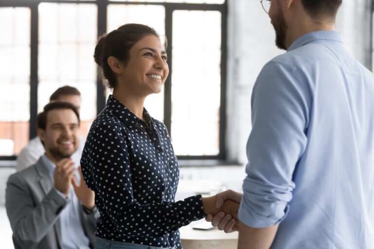 Glad Woman Corporate Worker Of Indian Ethnicity Getting Recognit